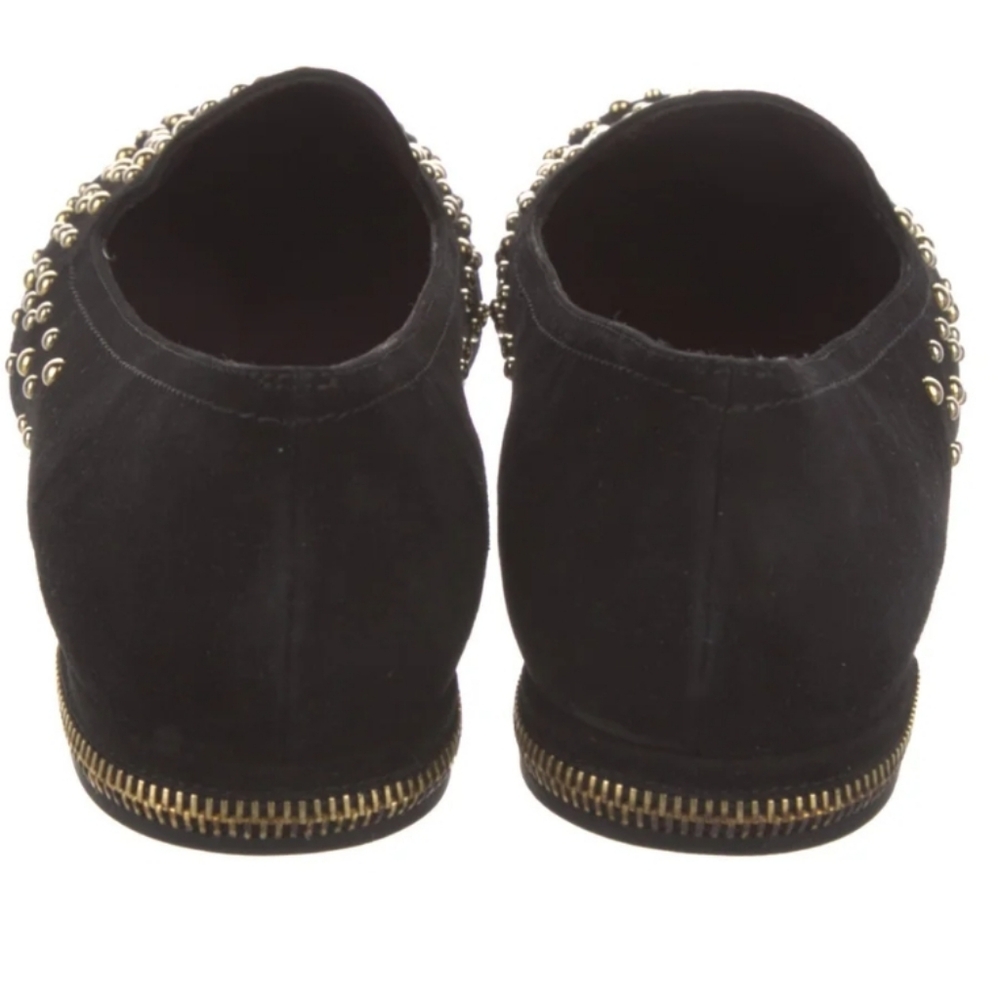 Stuart Weitzman Women’s Black Suede Studded Loafers With Zipper Heel Sz8M - Picture 2 of 8